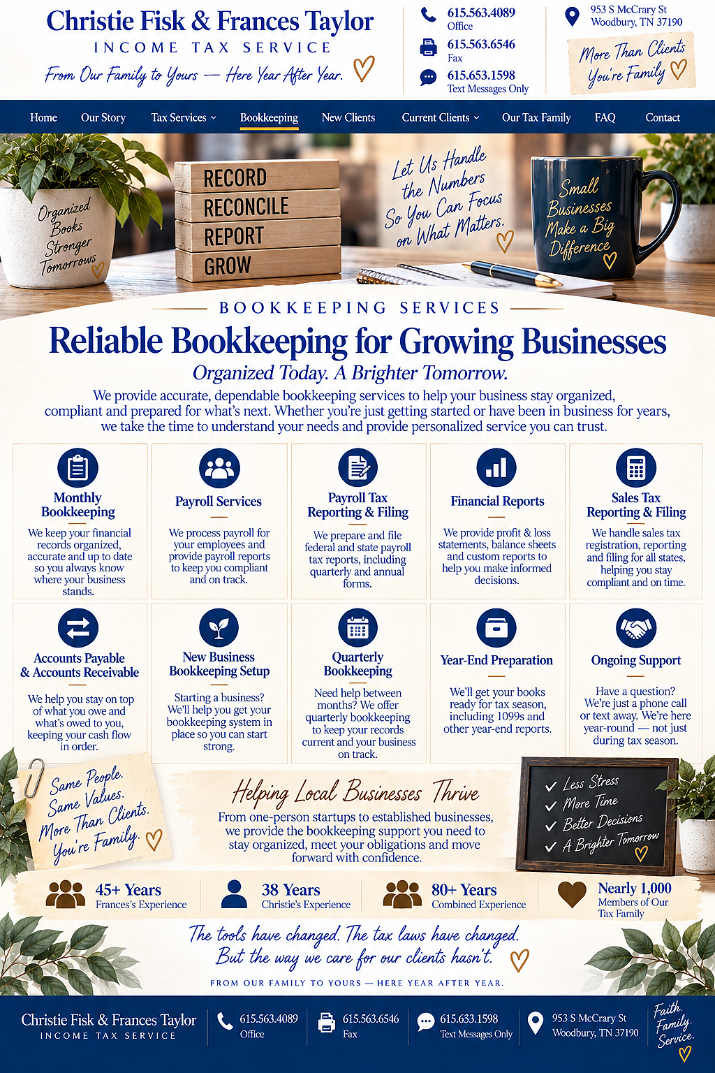 Taylorstax Bookkeeping page design