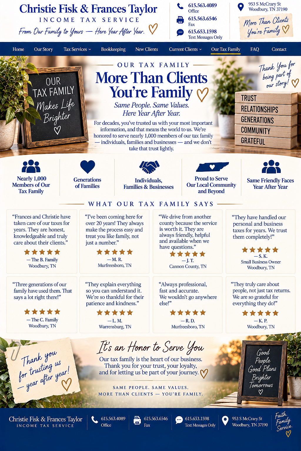 Taylorstax Our Tax Family page design